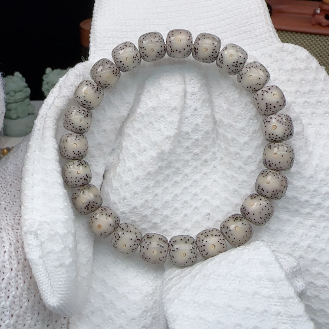 星月菩提手串双留白灰皮骨瓷白10*9