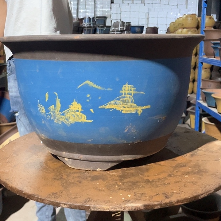 蓝色山水花盆花盆