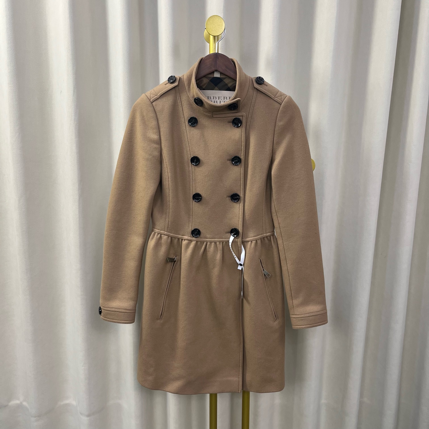 99新 BURBERRY/博柏利 棕色双排扣毛呢风衣 uk6