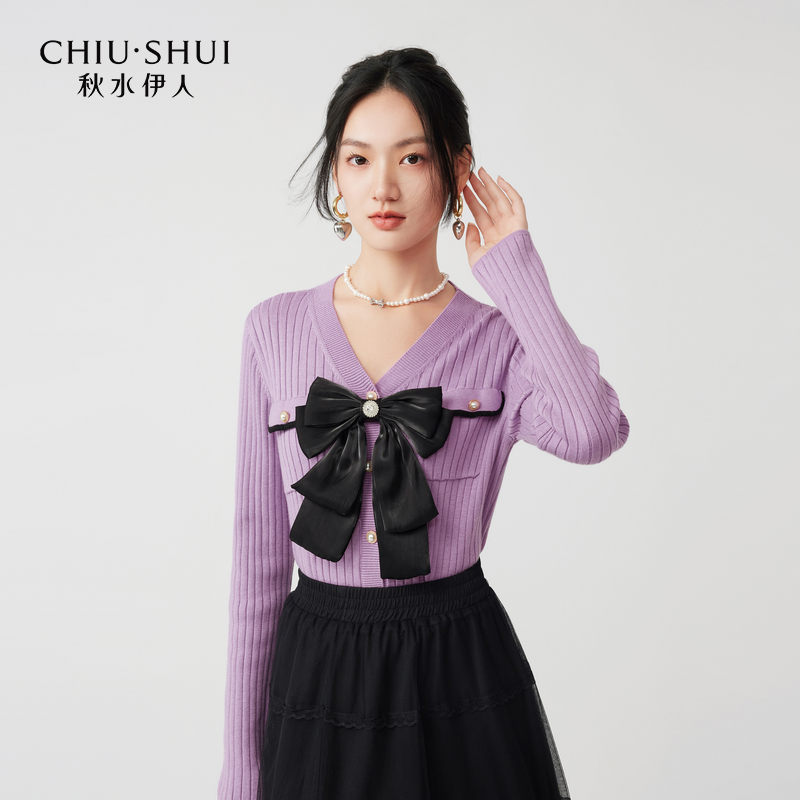 【许半夏专属】秋水伊人甜美小香风蝴蝶结针织开衫年冬季新款女