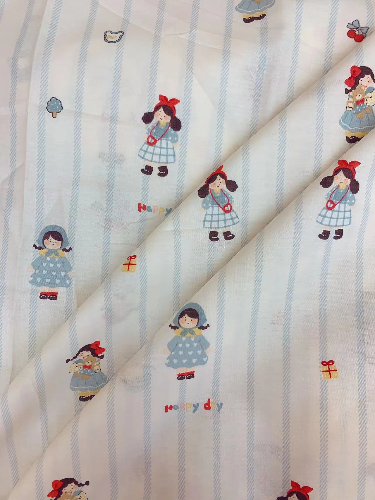 【全棉斜纹布料】条纹小女孩100棉diy面料宽幅2.35米1米价连拍连裁