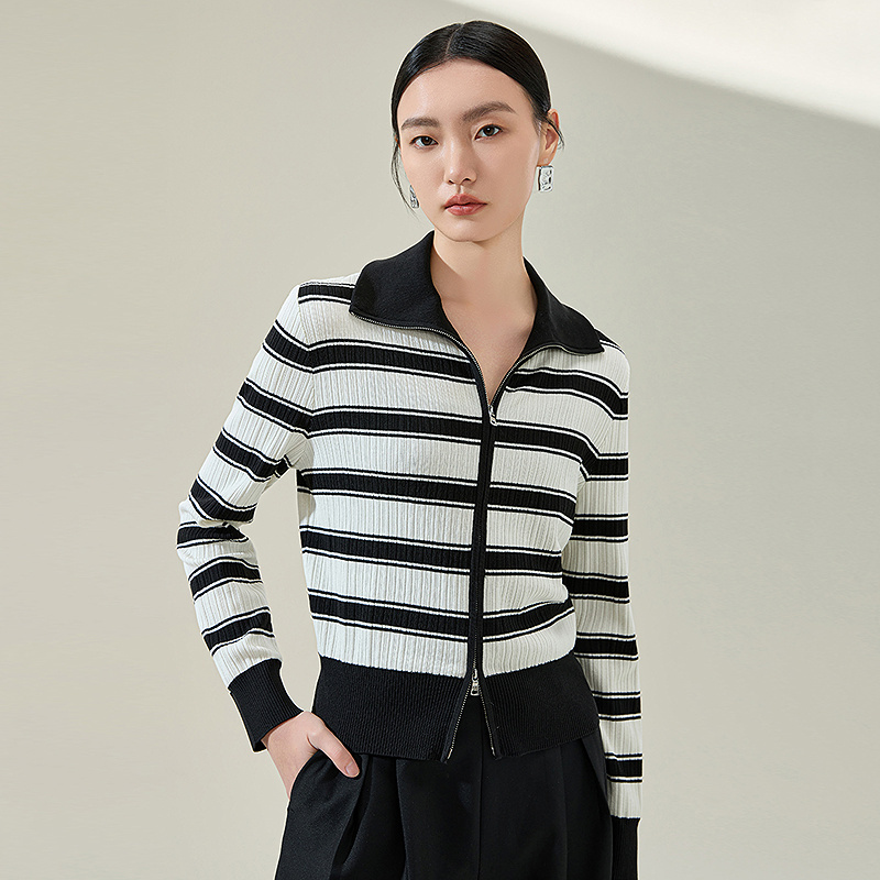 【粉丝专享】MOFAN摩凡春新款黑白条纹毛针织衫MAE474260