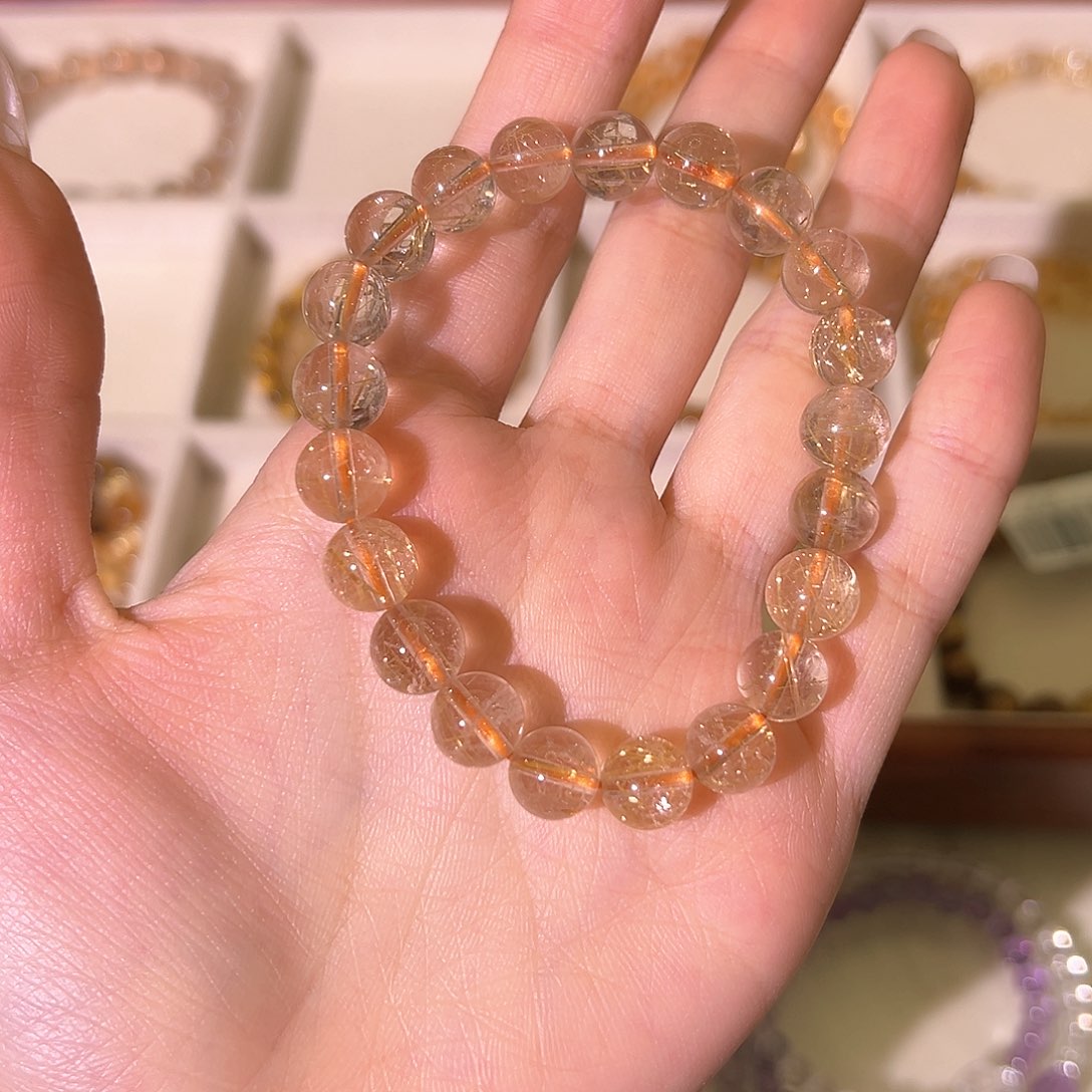 烟晶手链银S925镶嵌金发晶