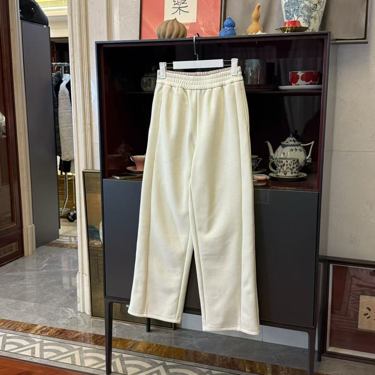 MYL 2025秋冬季新羊毛醋酸混纺白色休闲裤中腰时尚纯色宽松长裤