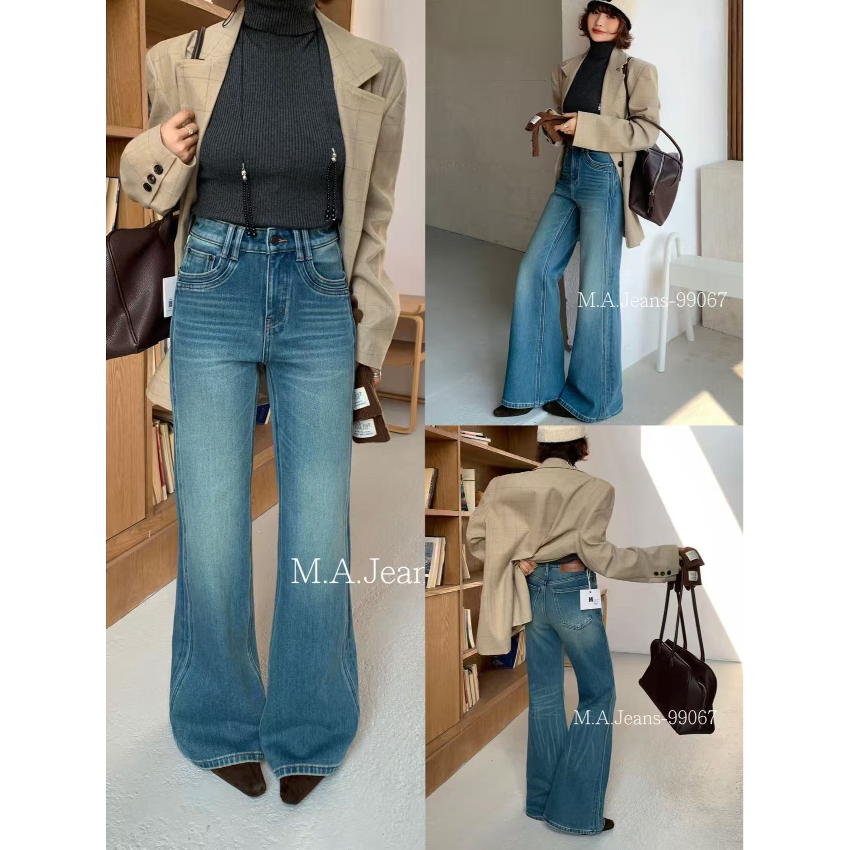 爱唯依（F）-牛仔天花板！加绒显瘦直筒微喇牛仔裤（BO99067#）BOYIYI