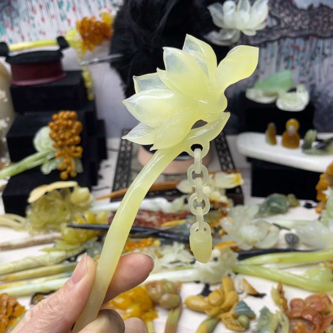 【闪购商品】蛇纹石玉发饰合金泱*