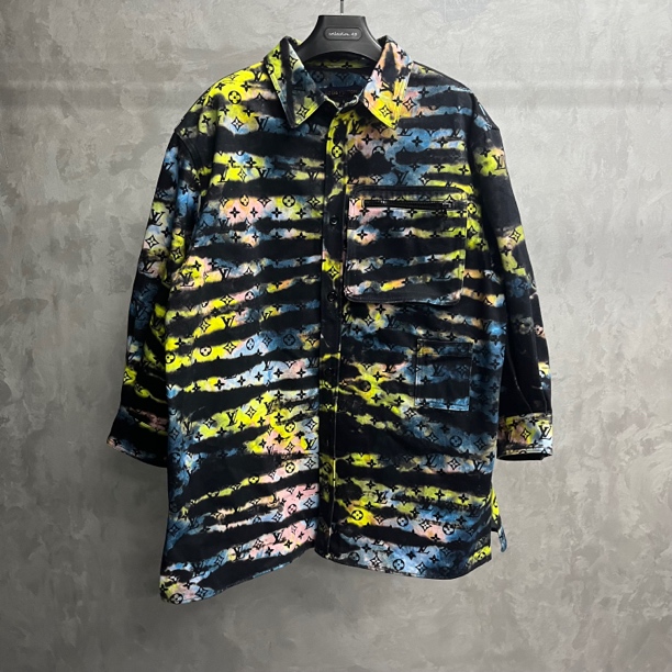 99新 LouisVuitton/路易威登 黑色炫彩镭射老花牛仔长袖衬衫/4L