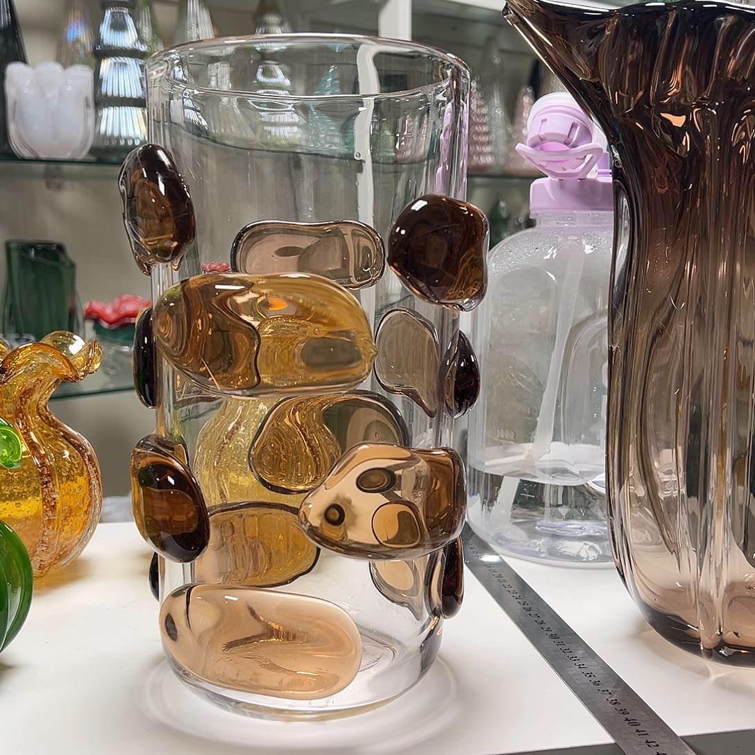 琉璃高28透明棕色贴片琉璃花器