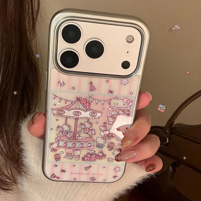 游乐园适用苹果17promax手机壳iphone16鎏金14粉条纹卡通15硬华为