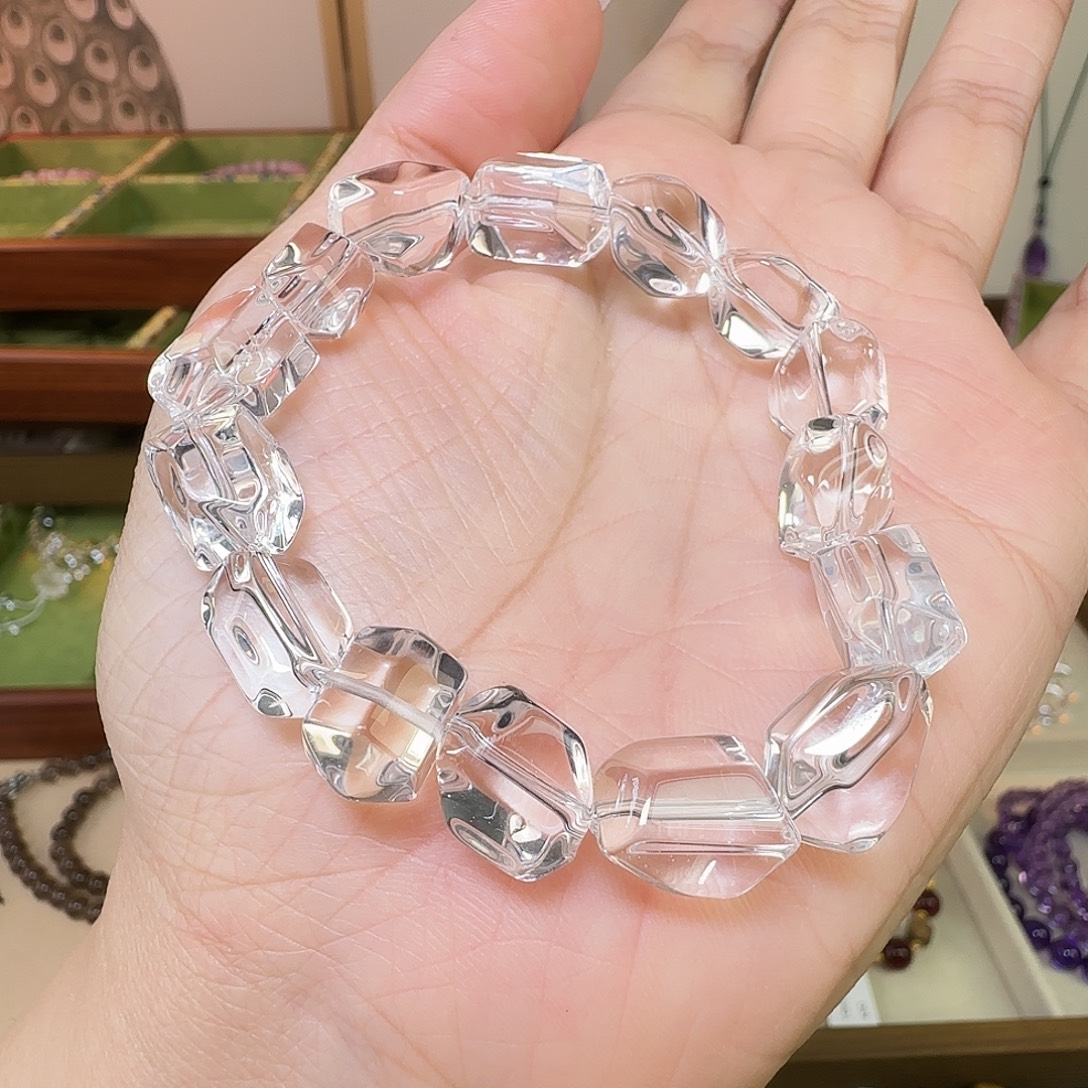 独***忆手链未镶嵌水晶天然白水晶全净体单圈