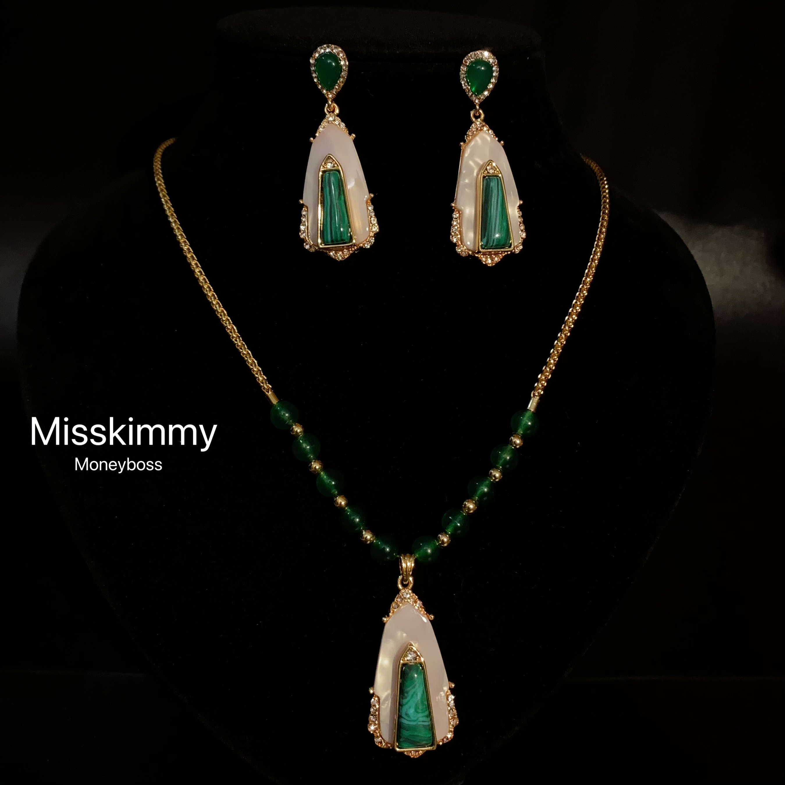 铜合金合成锆石项链 铜合金原创设计镶嵌小众时尚项链耳环套装