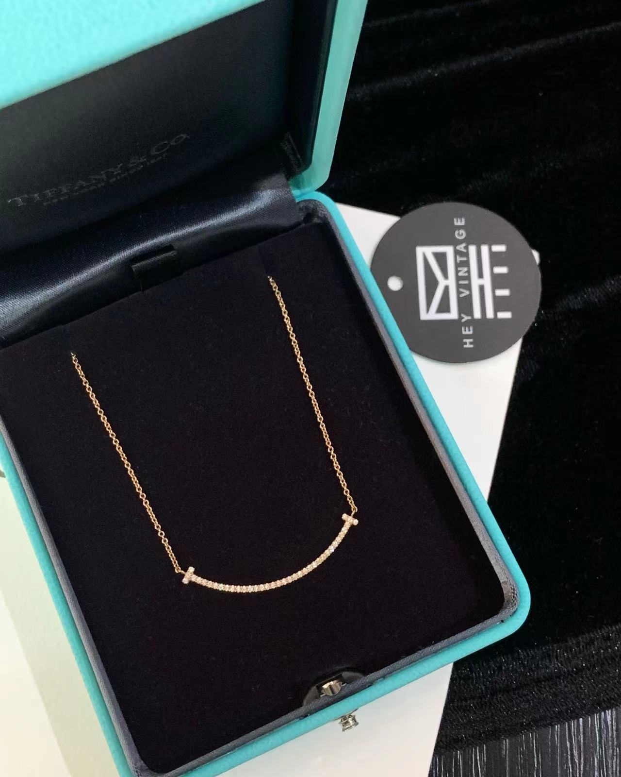 95新 Tiffany & Co./蒂芙尼 玫瑰金满钻小号微笑项链 17641160