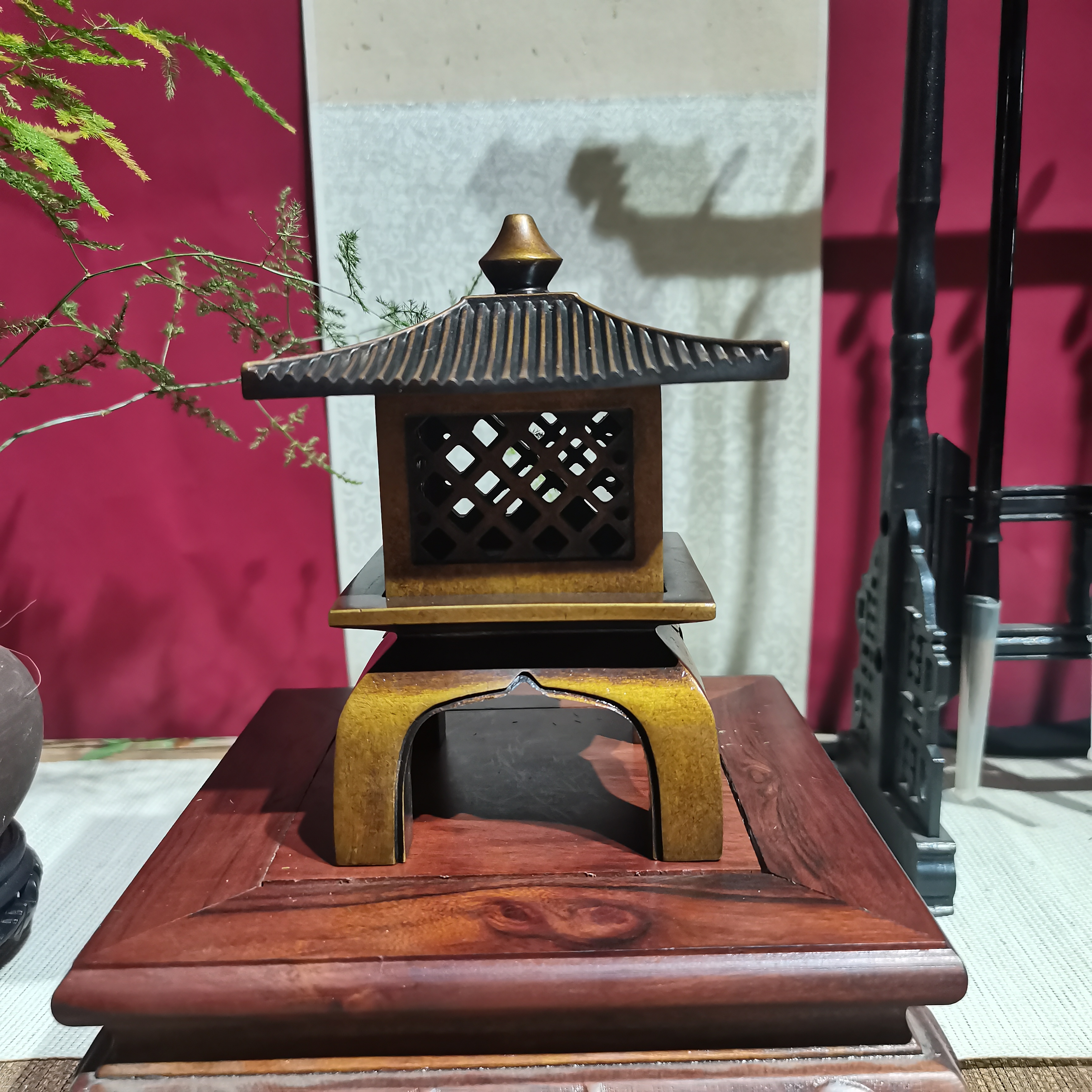 苏工复古中式家用唐灯黄铜熏香炉熏香香炉纯铜室内铜宫灯摆件