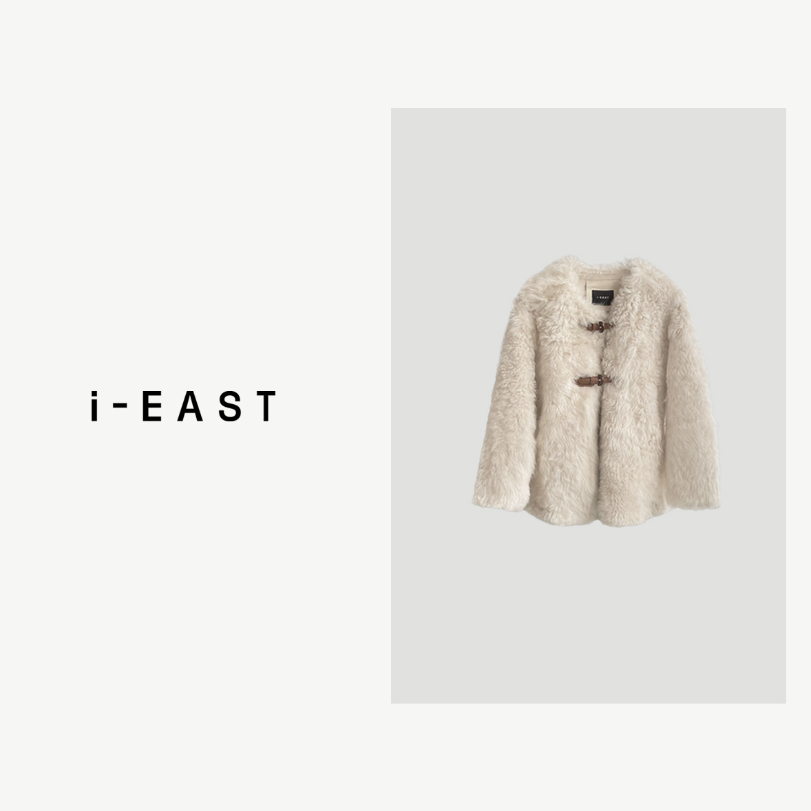 i-EAST 冬日暖阳~毛茸茸皮扣饰毛毛一体外套-3D YZ2664