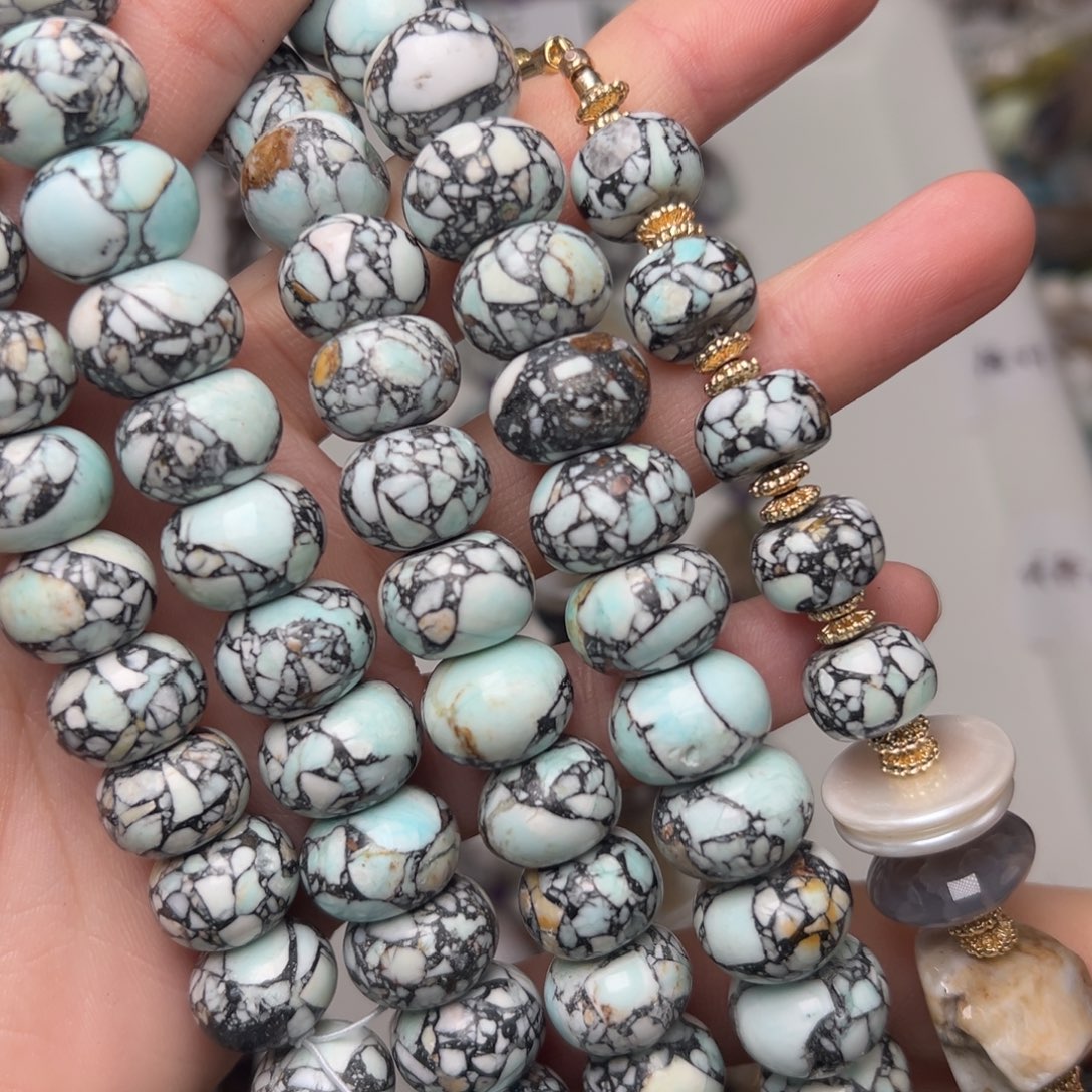 玛瑙/玉髓合金珠宝半成品K656。15mm帝王石算盘珠一条