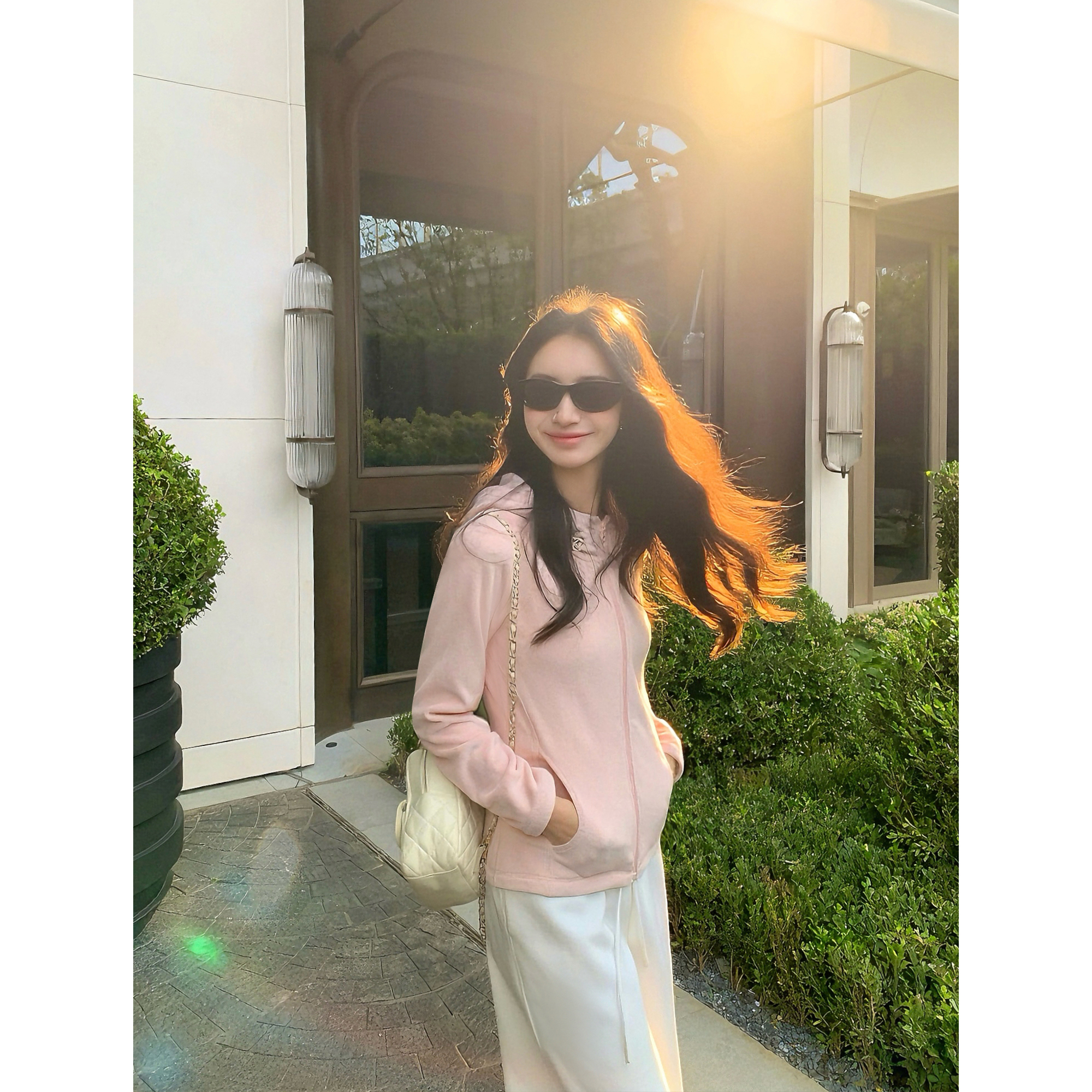 pusumede 挚爱私服 灰色简约高领连帽外套女修身保暖拉链针织上衣