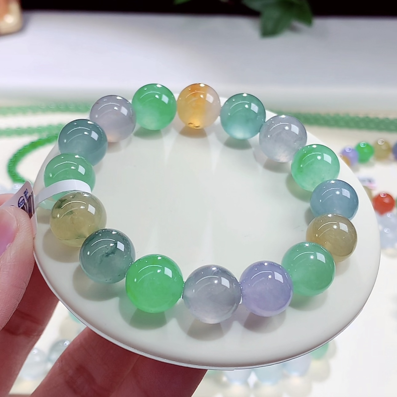 高端珠子专业户自家工厂典藏的玻璃种马卡龙手串缅甸A货翡翠卡13