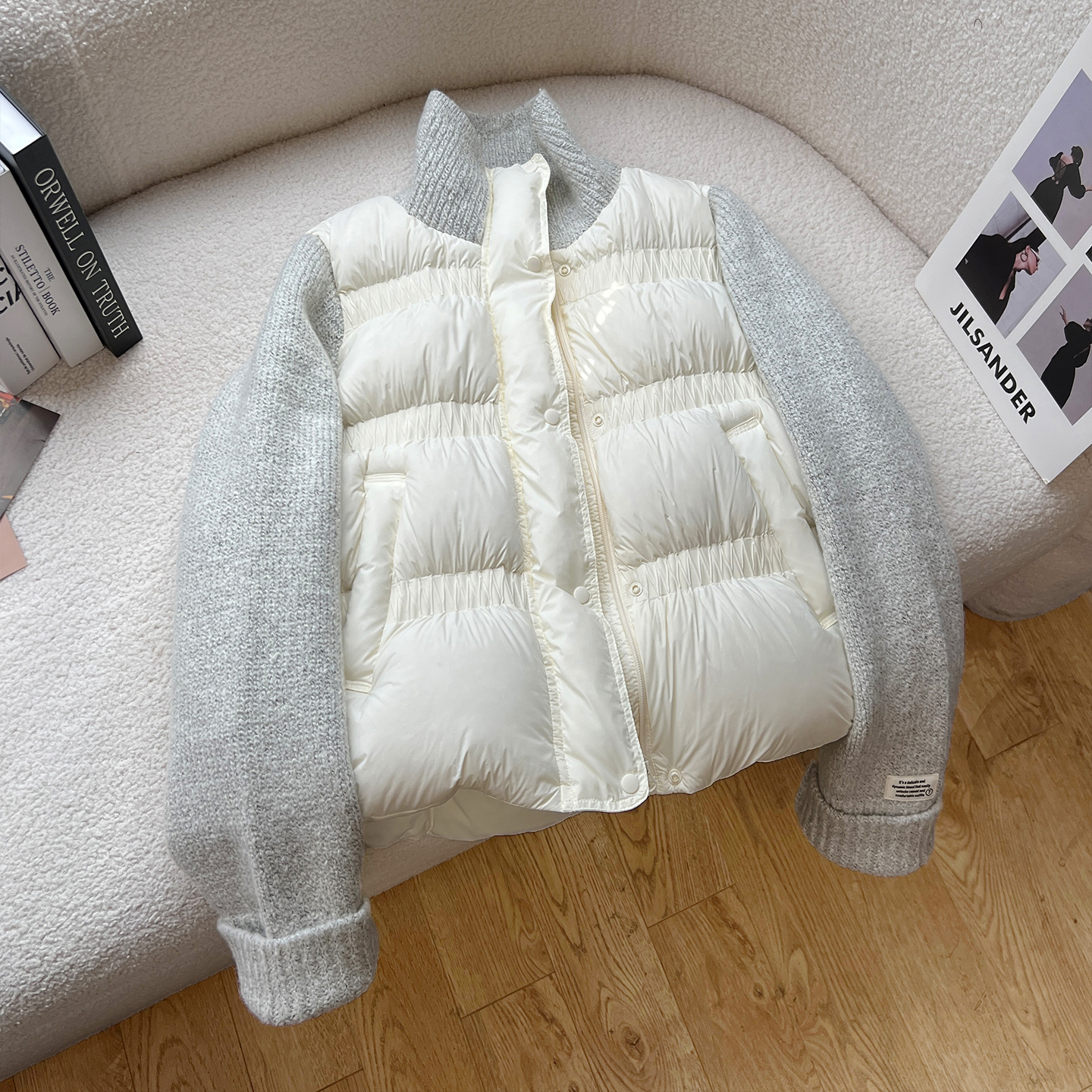 2025冬季新款针织拼接轻薄羽绒服女短款时尚休闲立领长袖外套