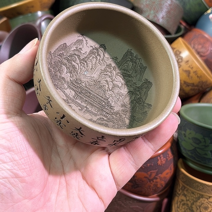 茶杯绿泥全手工紫砂主人杯