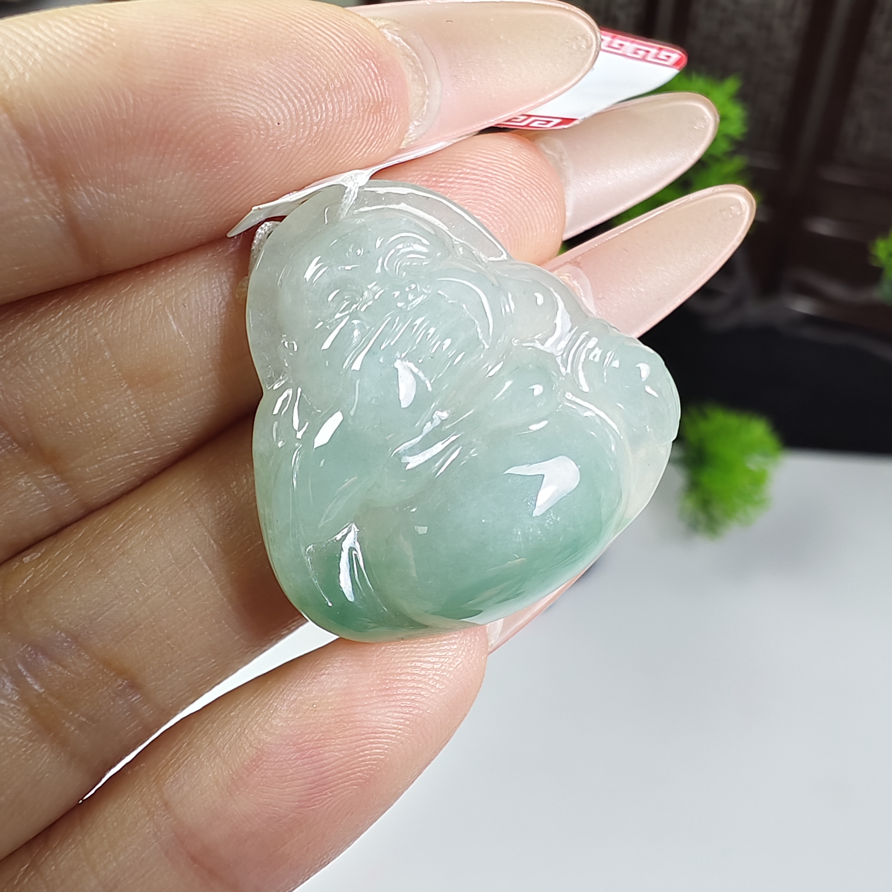 天然a货冰晴大肚弥勒佛吊坠带证书，尺寸28*27*7.2
