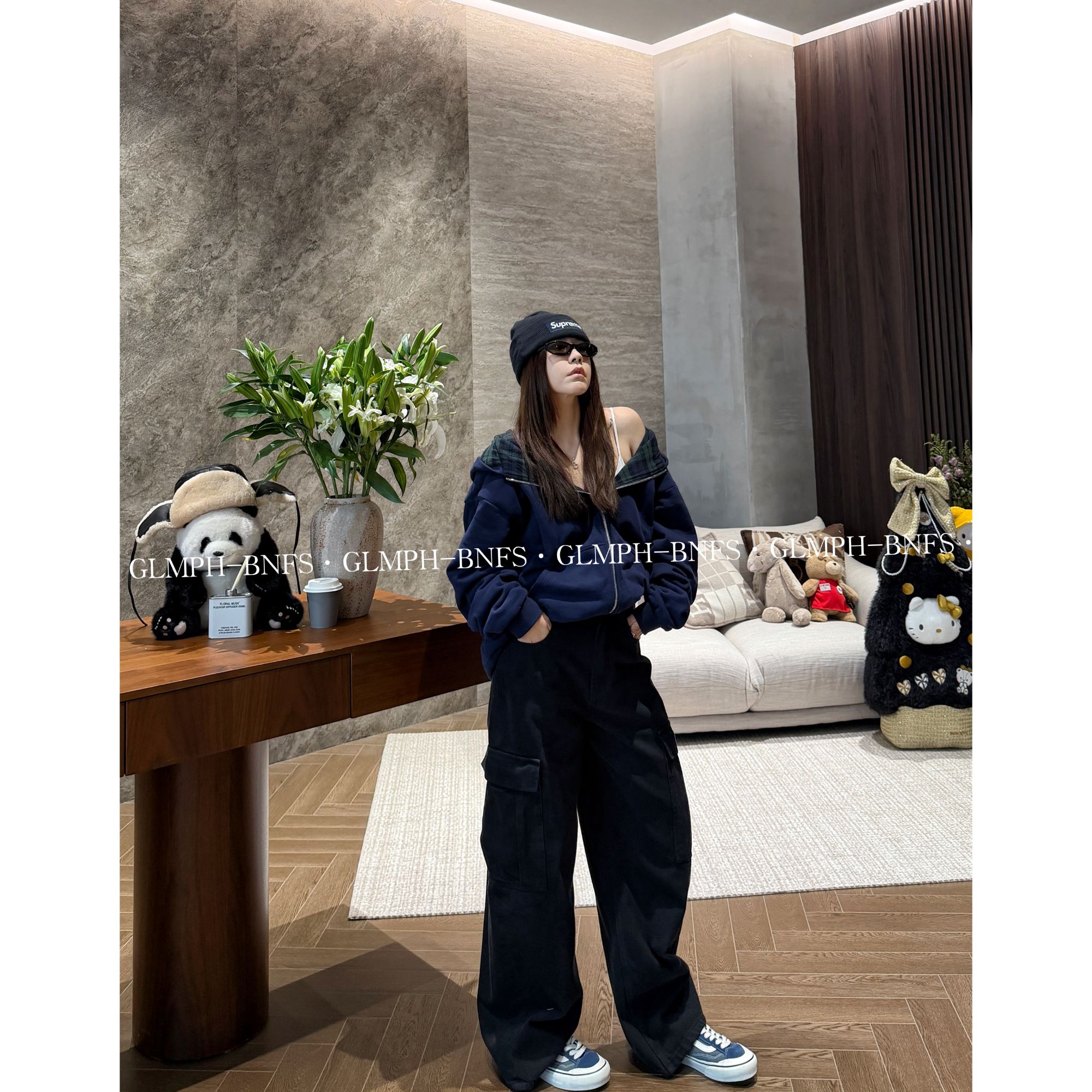 GLMPH-BNFS【格子外套】简约格纹宽松长袖连帽百搭休闲外套-1355