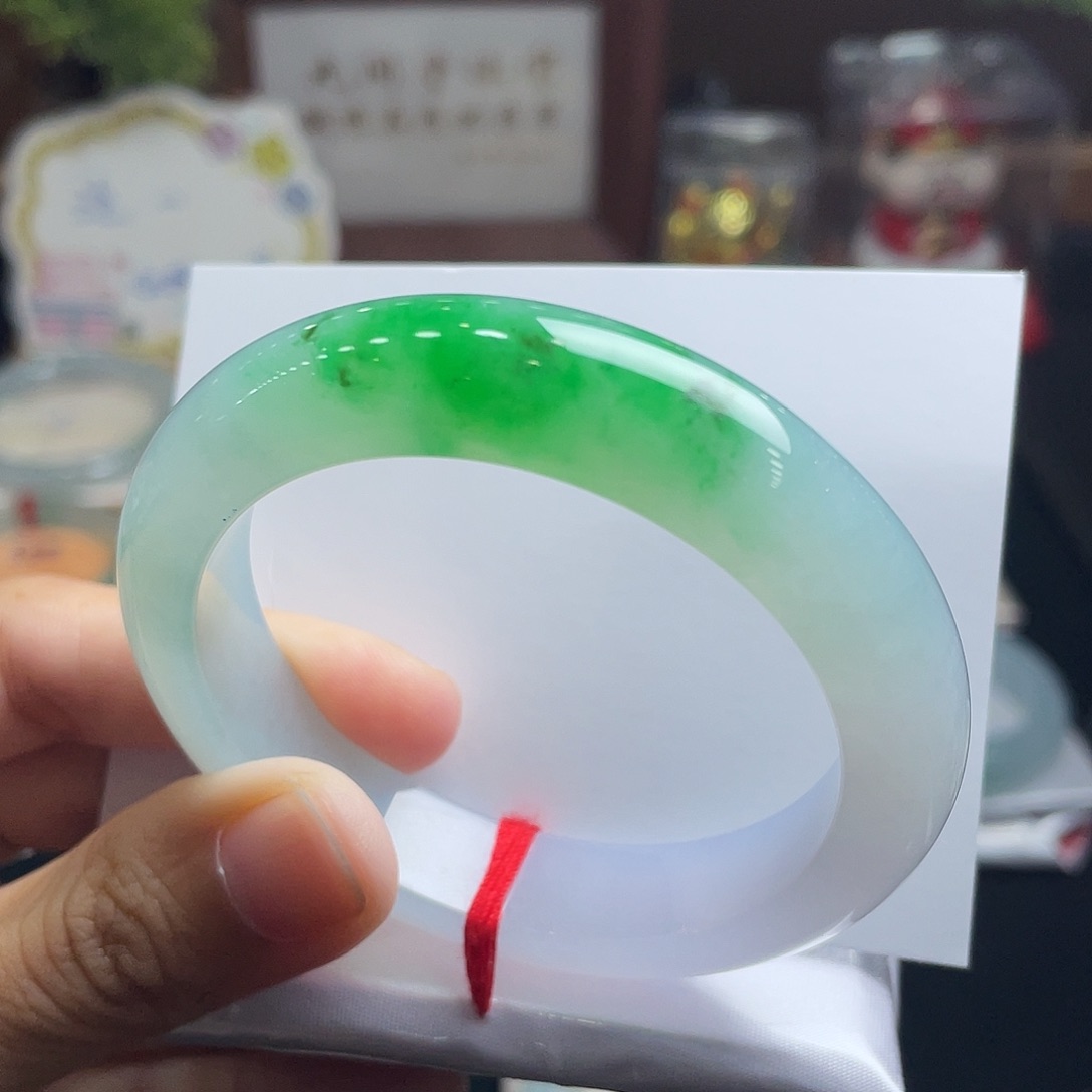 翡翠手镯未镶嵌10号 53+正圈 高阳绿