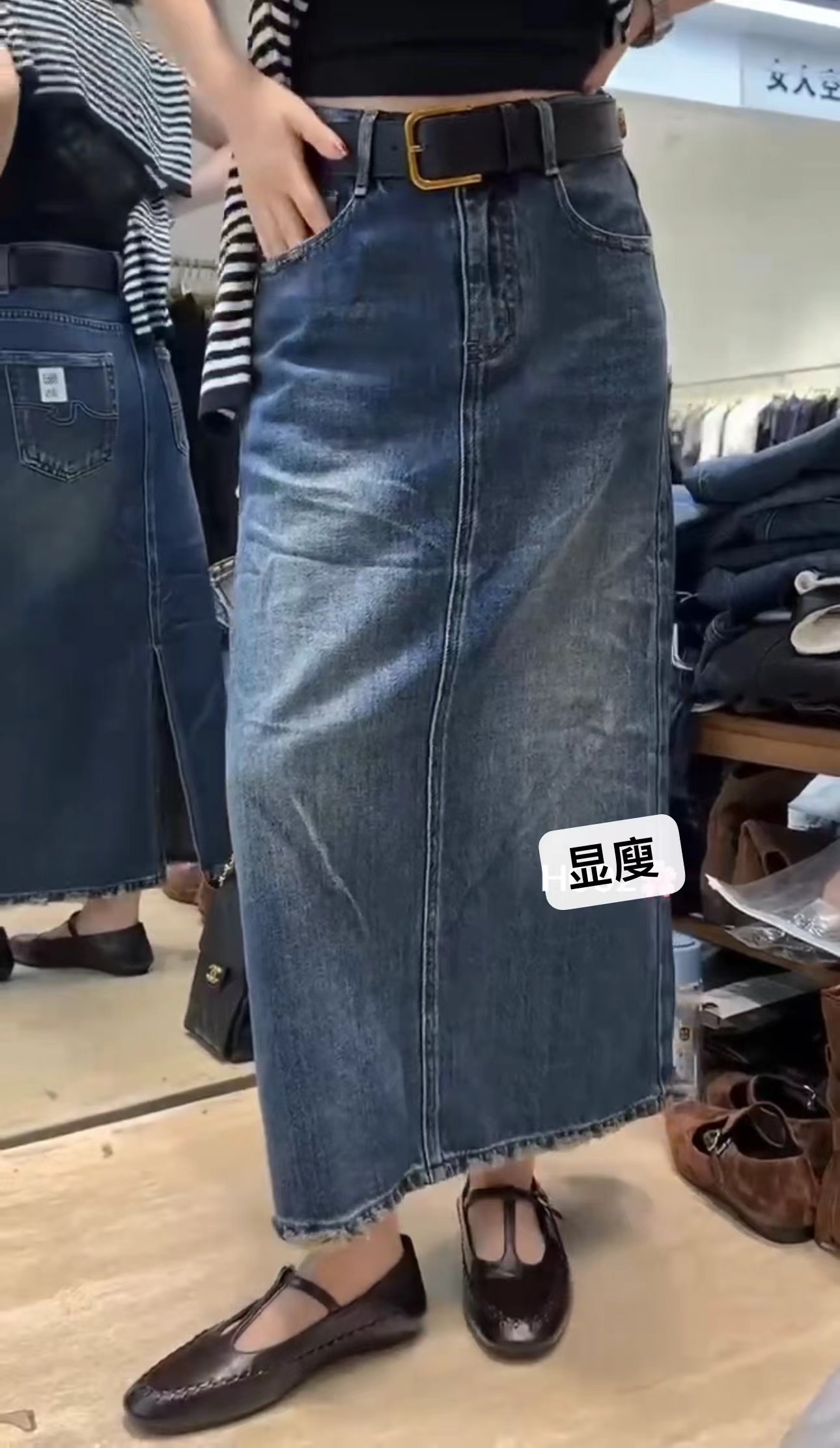 （小纪服饰专属）秋新款复古水洗牛仔开叉中长款半身高腰显瘦A字裙