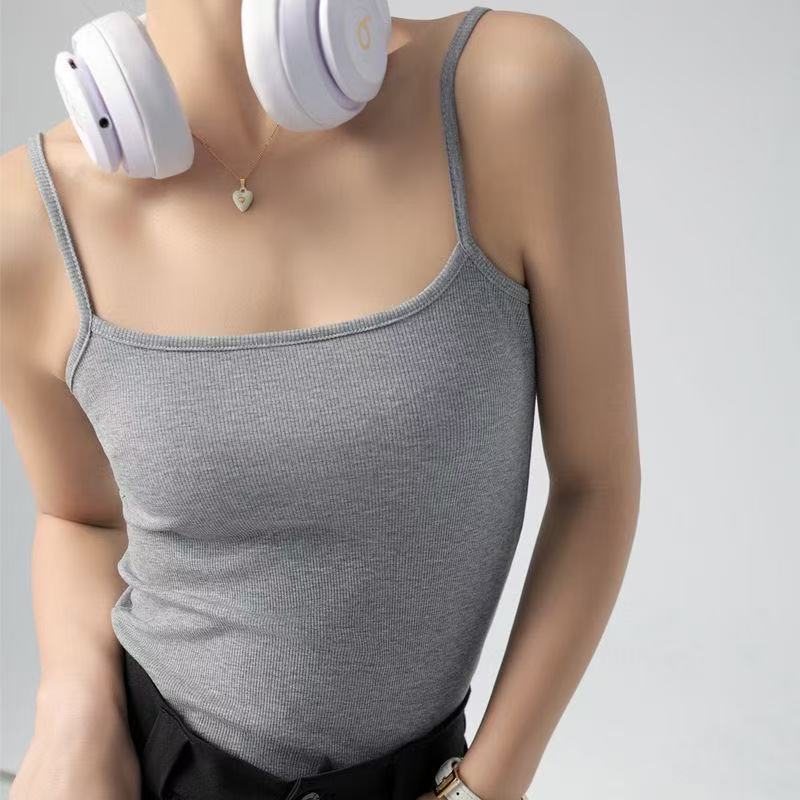 38背心吊带背心螺纹一体式美背固定胸垫外穿辣妹百搭女士背心吊带