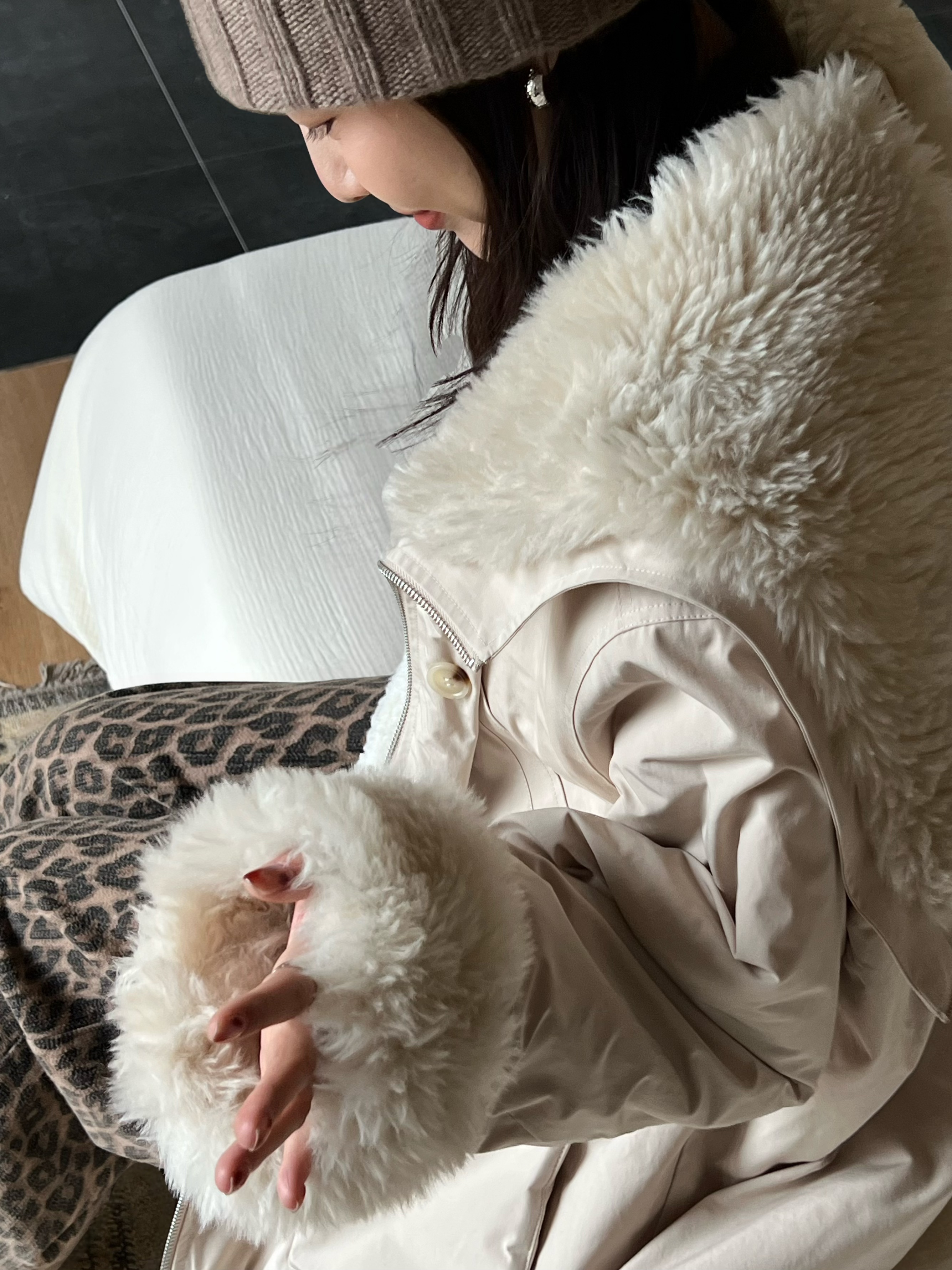 羊羔毛大毛领工装派克加厚连帽外套  J25WT665