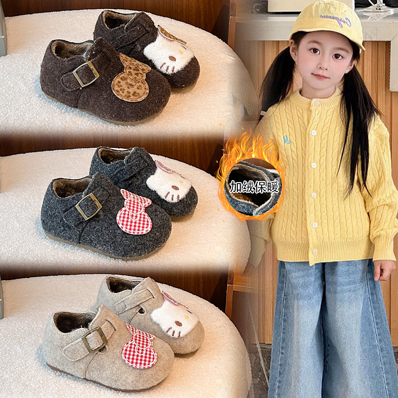 冬季新款女童可爱保暖卡通勃肯鞋儿童百搭防滑加绒豆豆鞋099