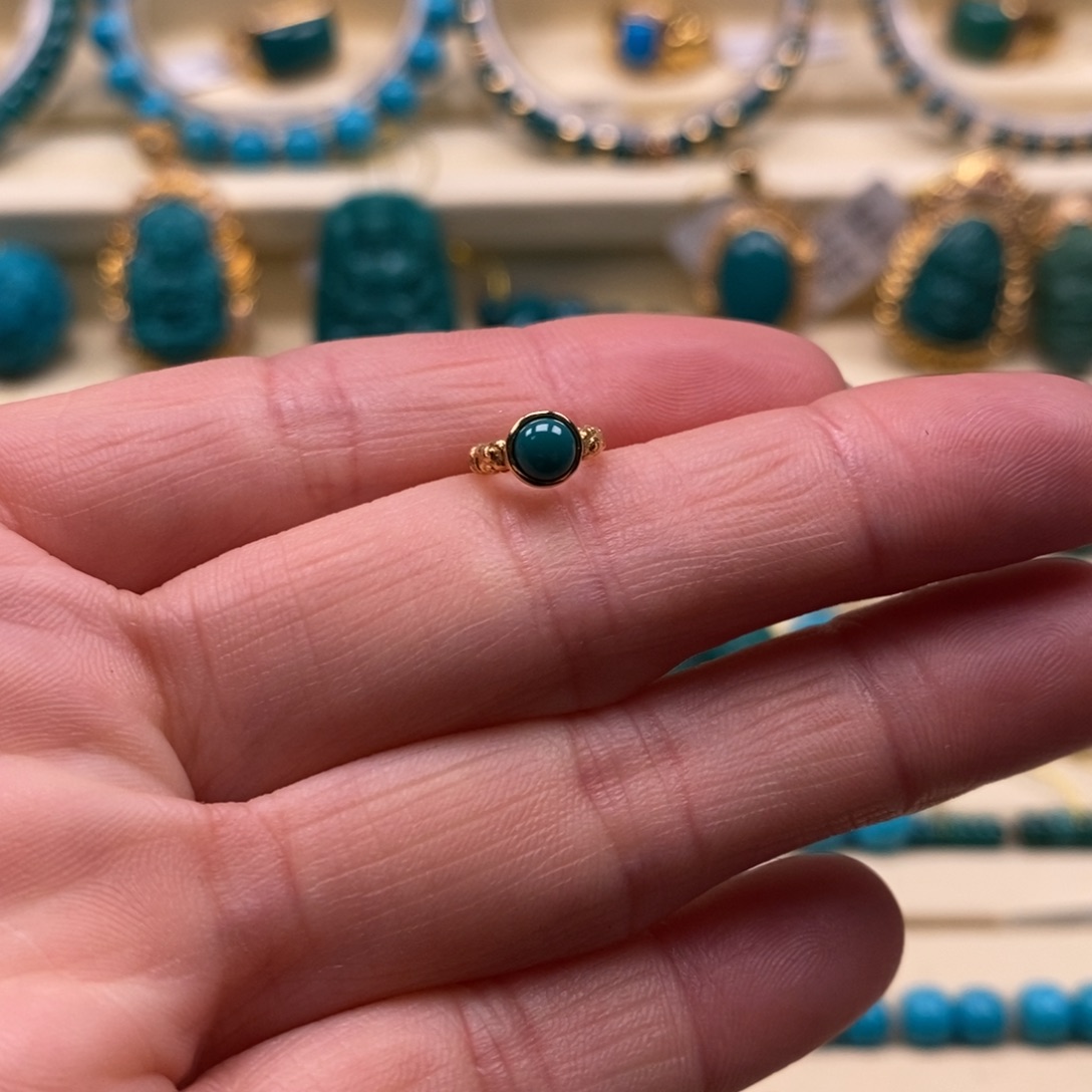 绿松石珠宝奇石18K金镶嵌内径6金卡环