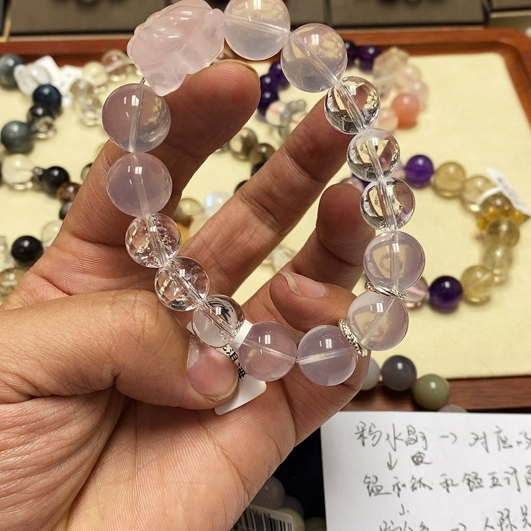 水晶手串未镶嵌1*-粉水晶