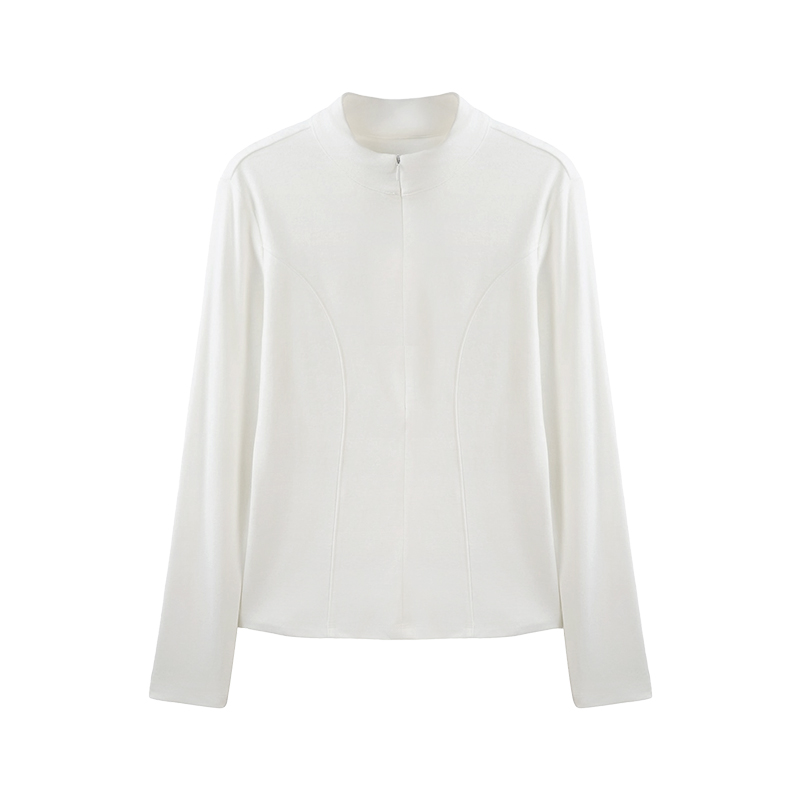 2025秋冬季新款中领长袖打底衫女士拉链正肩修身显瘦内搭上衣T恤