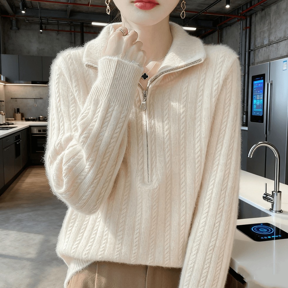 2025秋冬100女羊绒衫半拉链半高领减龄厚款气质女士针织羊毛衫