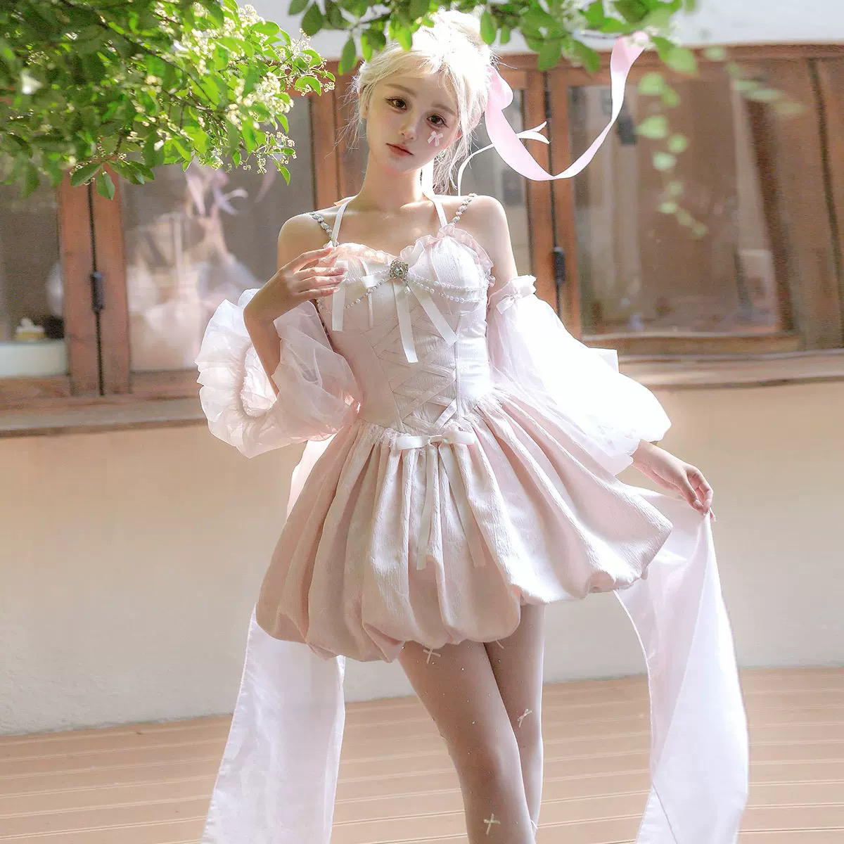 【现货】在逃公主粉色拖尾甜美花苞裙洛丽塔洋装蓬蓬连衣裙lolita