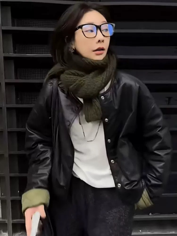 欧货短款俩面穿秋季机车皮衣宽松夹克外套女2025