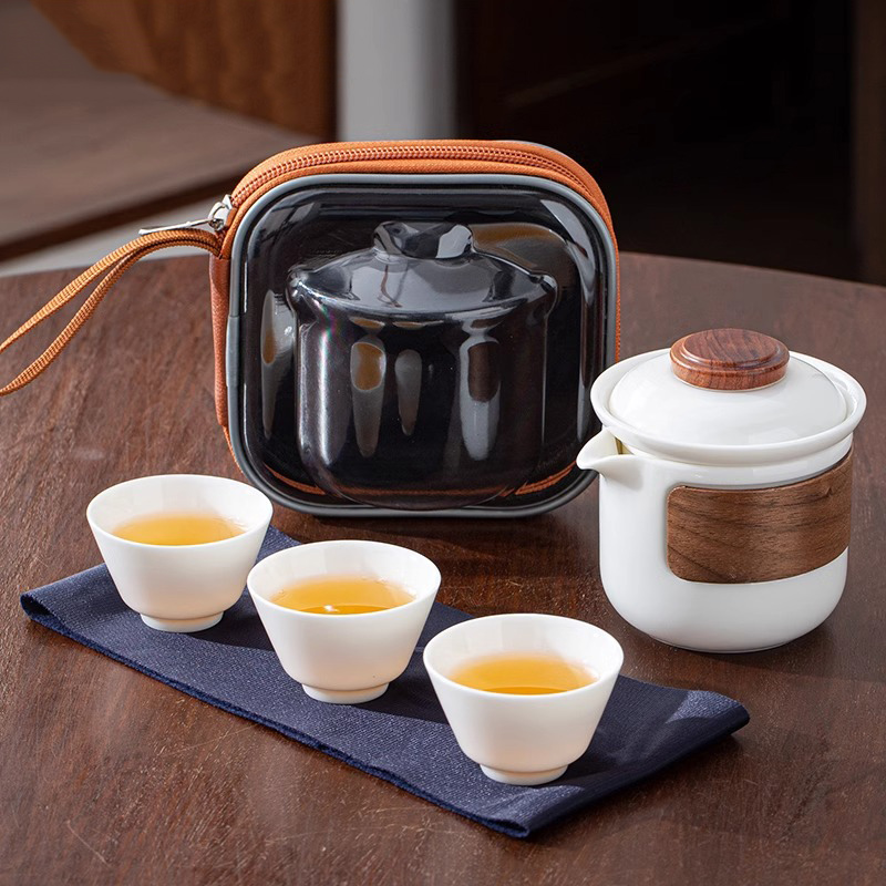 羊脂玉旅行茶具便携式快客杯户外个人专用旅游功夫茶杯泡茶壶套装
