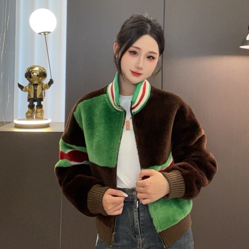 【七月推荐】 咖绿色百搭圆领短款宽松时尚外套女-QIYUE-952