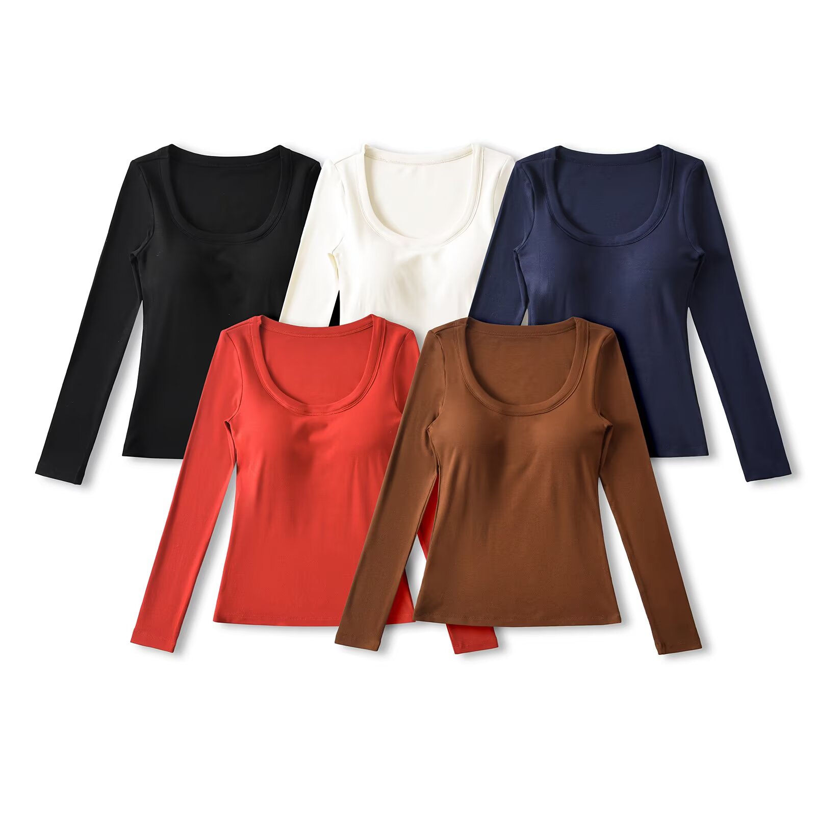 加绒保暖秋冬纯欲辣妹长袖修身显瘦打底衫内搭纯色大圆领胸垫T恤