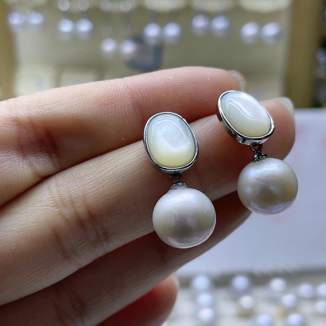 淡水珍珠耳饰银S925镶嵌