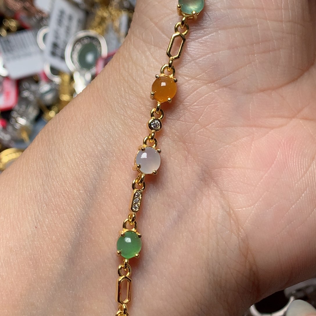 翡翠戒指银S925镶嵌天然翡翠手链