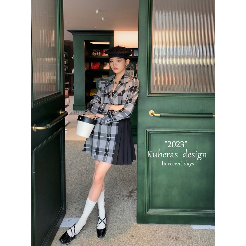 Kuberas66 du家原创 英伦风法式格子衬衫/池樱高校格纹西装连衣裙