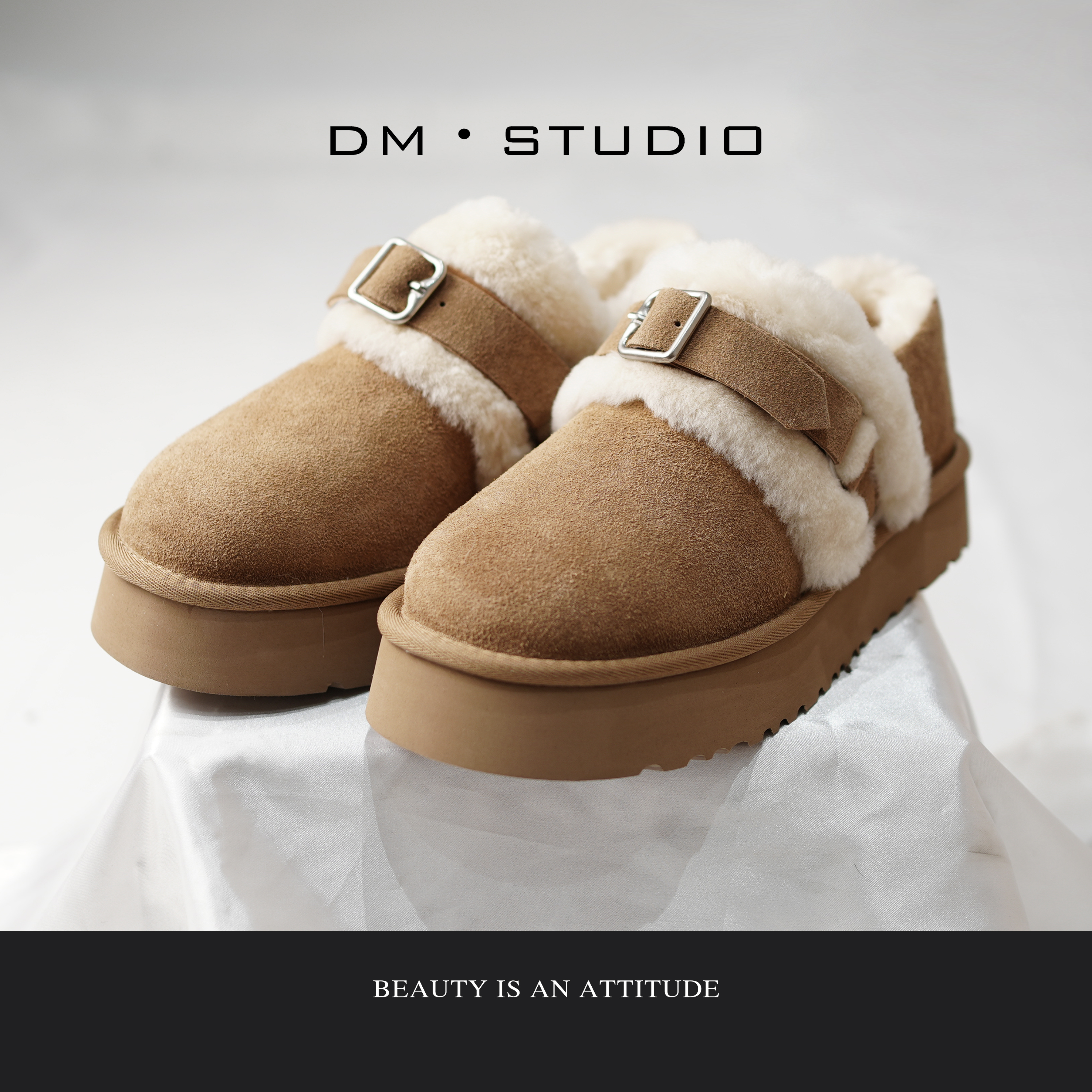 -DM•STUDIO/冬季加绒厚款百搭博肯增高厚底雪地靴（966-8）