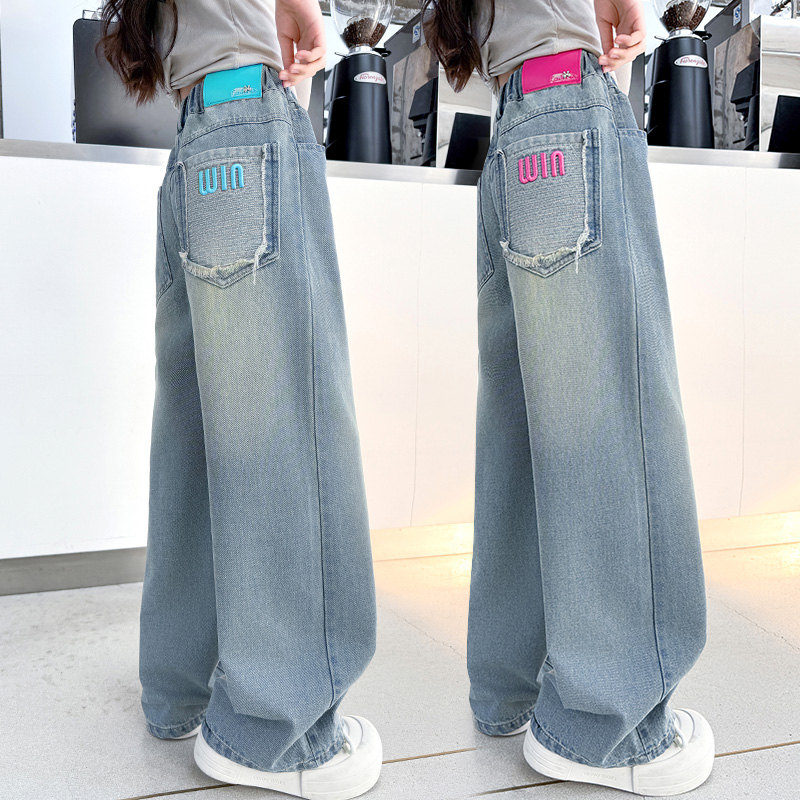 儿童装女童春装裤子2025新款中大童女孩日常休闲牛仔长裤直筒裤潮