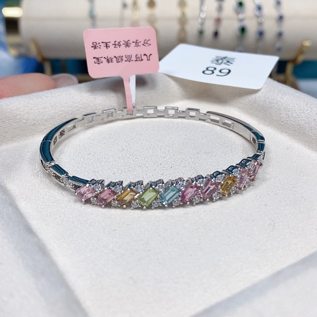 碧玺手镯银S925镶嵌多样性泰89