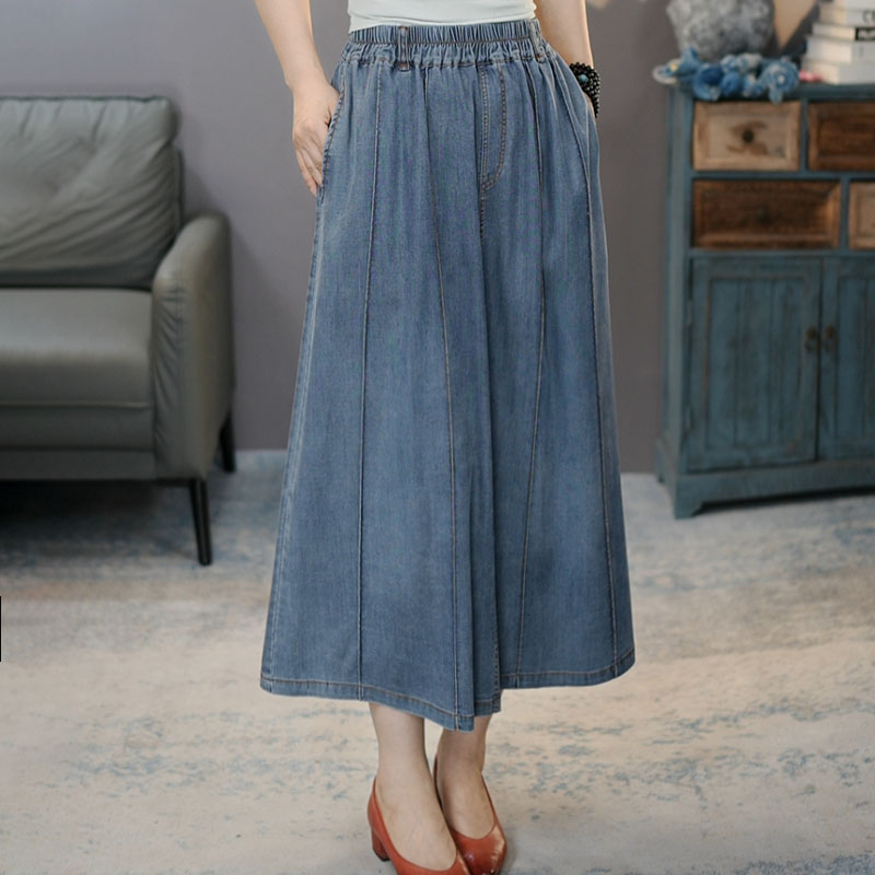 6868蓝色2025夏季新款莱赛尔牛仔半身裙女宽松大码松紧时尚休闲