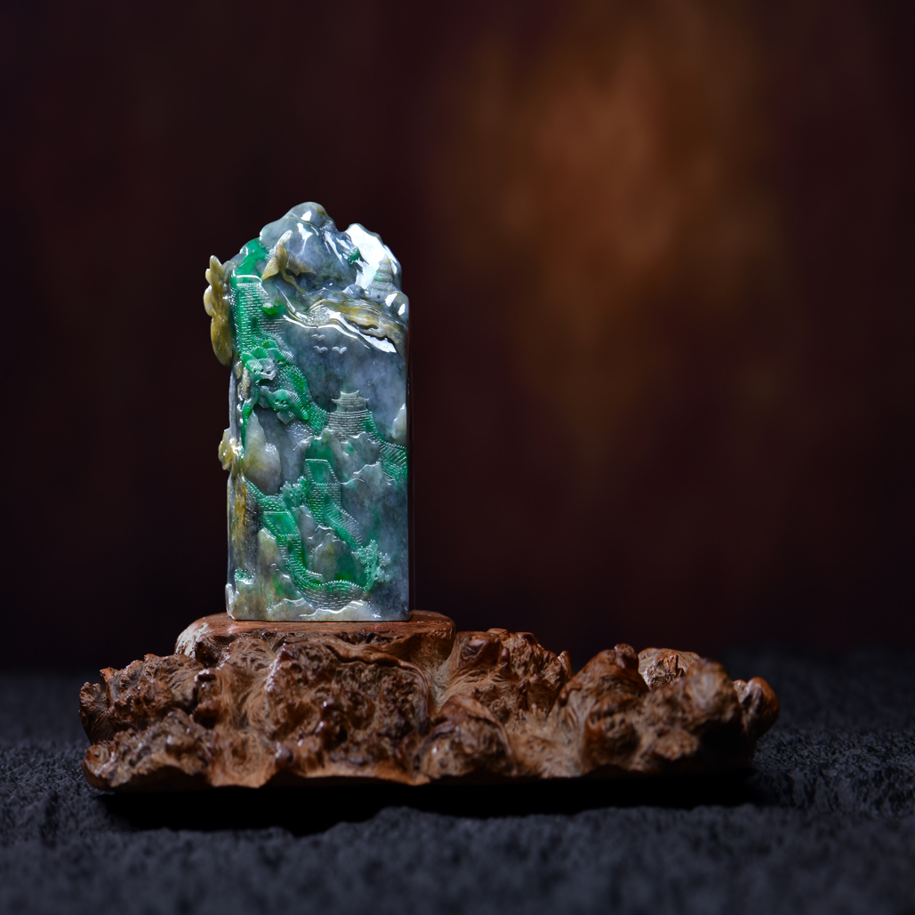 天然翡翠摆件大马坎精品印章大师工艺