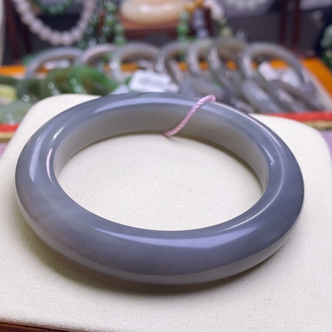 和田玉清货价孤品烟紫老矿料手镯56-57未镶嵌