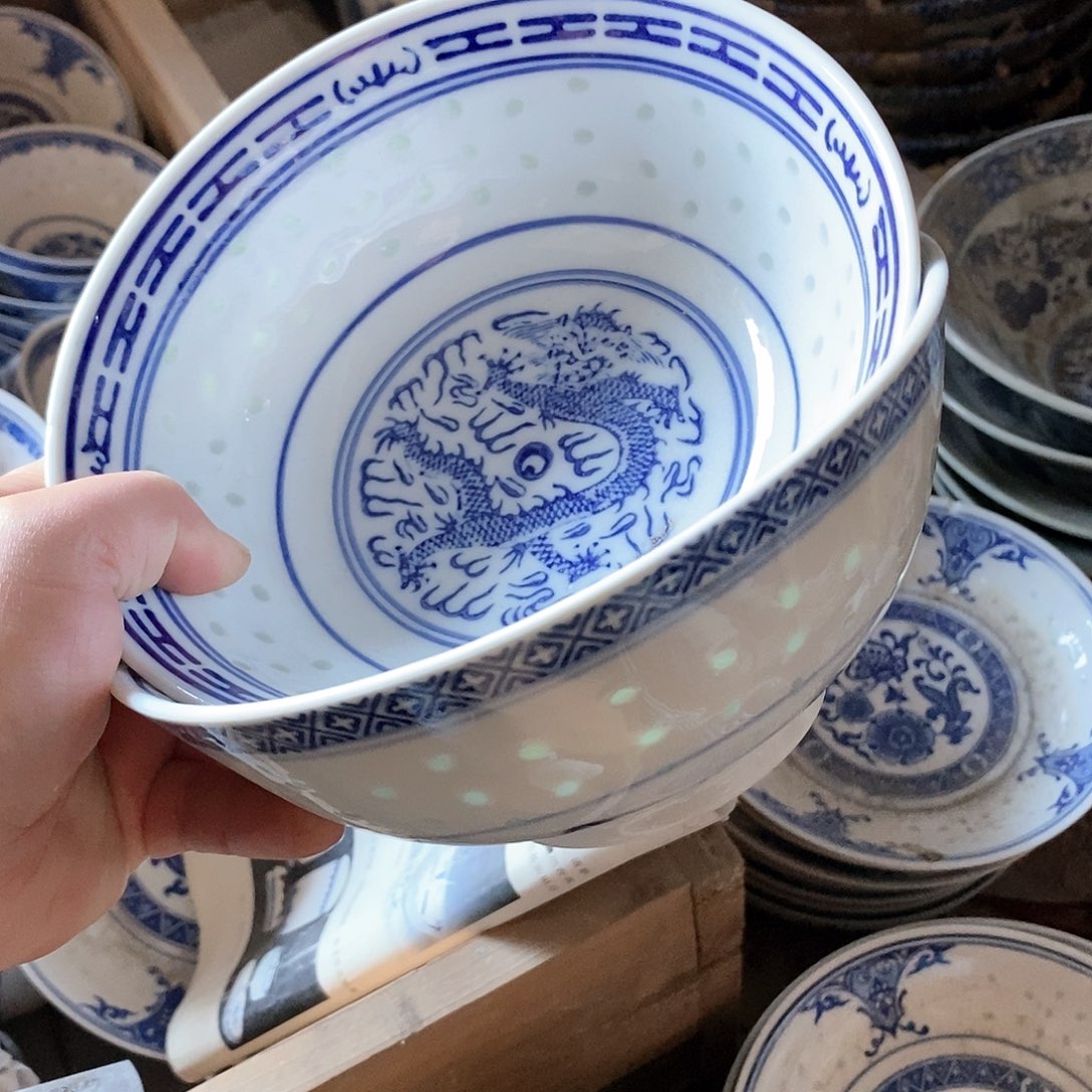 摆件7寸青花玲珑瓷碗