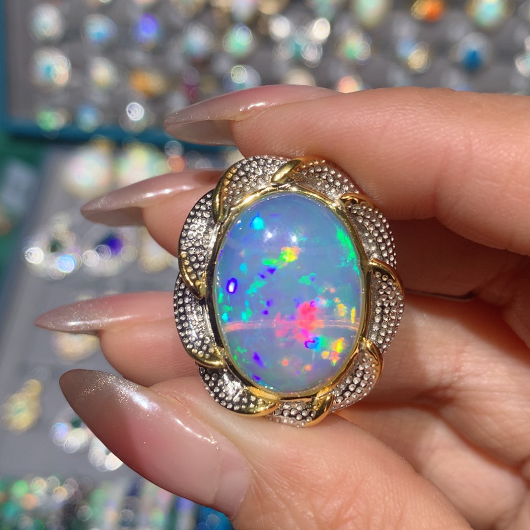 欧泊福利戒指银S925镶嵌